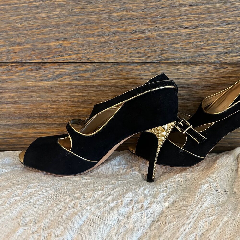 *SOLD* Antonio Melani Black Open Toe and Gold Studded Heels